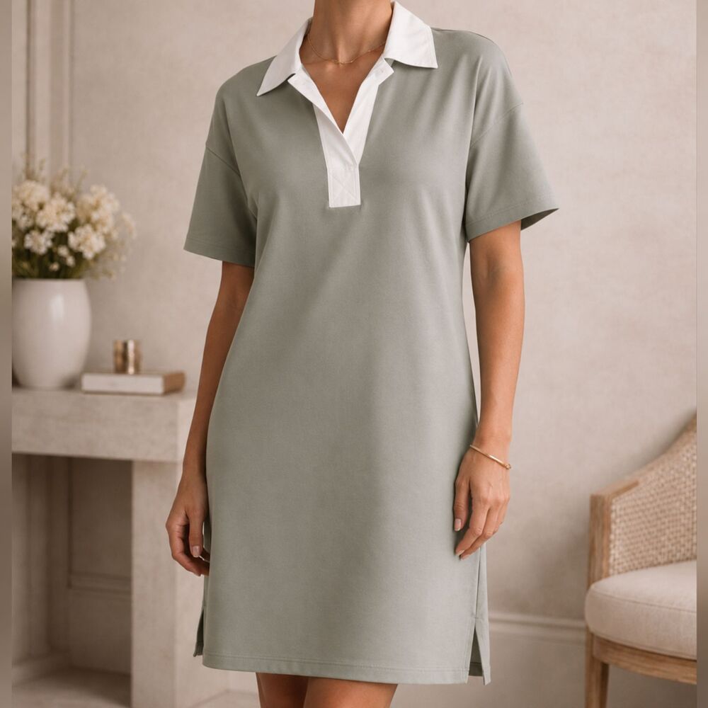 Everlane Fog Polo Dress S Minimalist Quiet Luxury Capsule Wardrobe NWT Casual